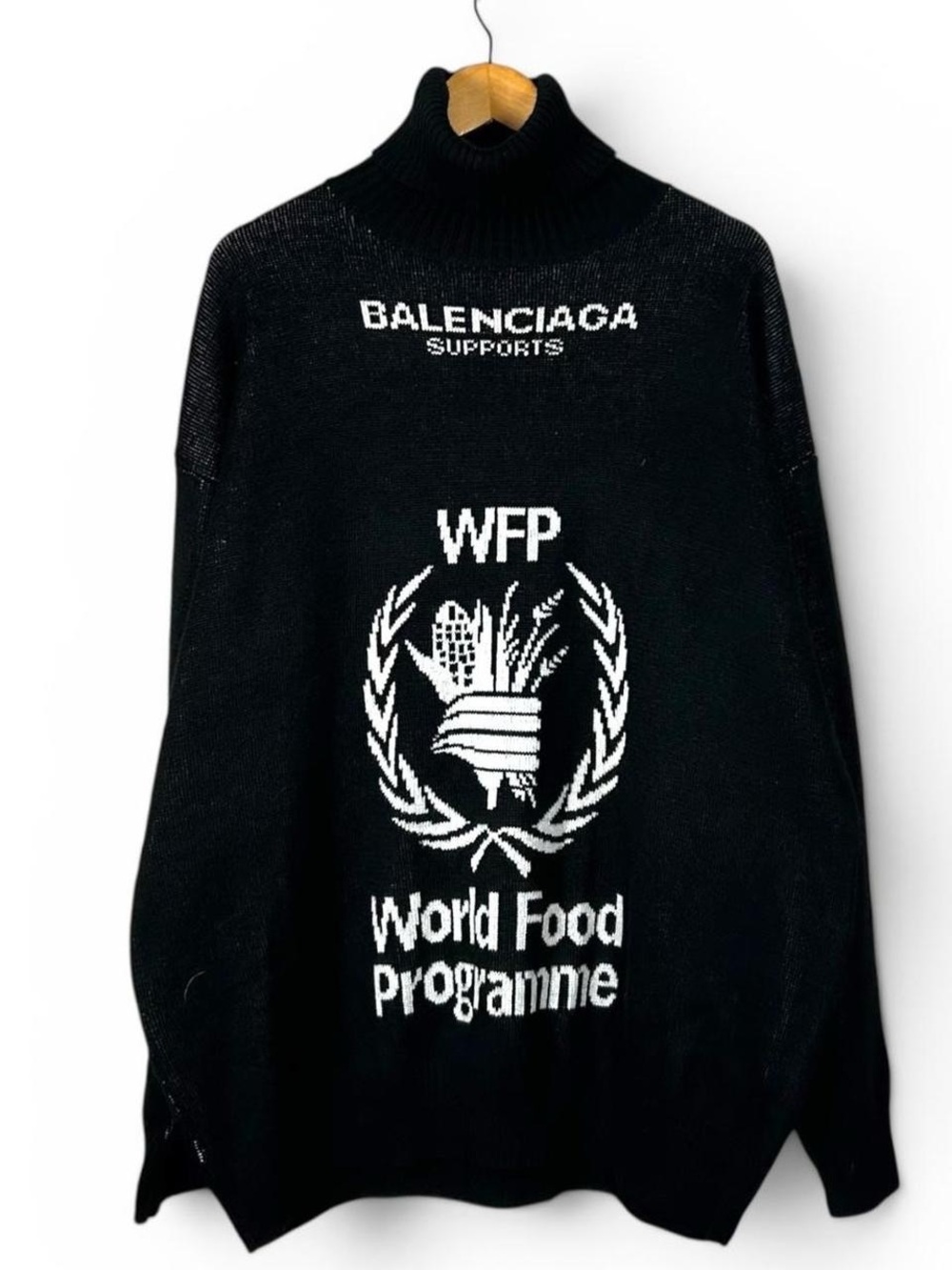 Balenciaga World Food Programme 2018 Turtleneck Pullover Wool Sweater